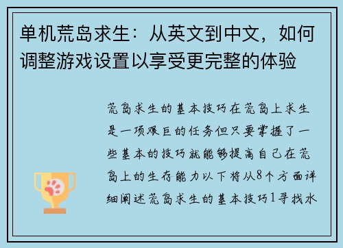 单机荒岛求生：从英文到中文，如何调整游戏设置以享受更完整的体验